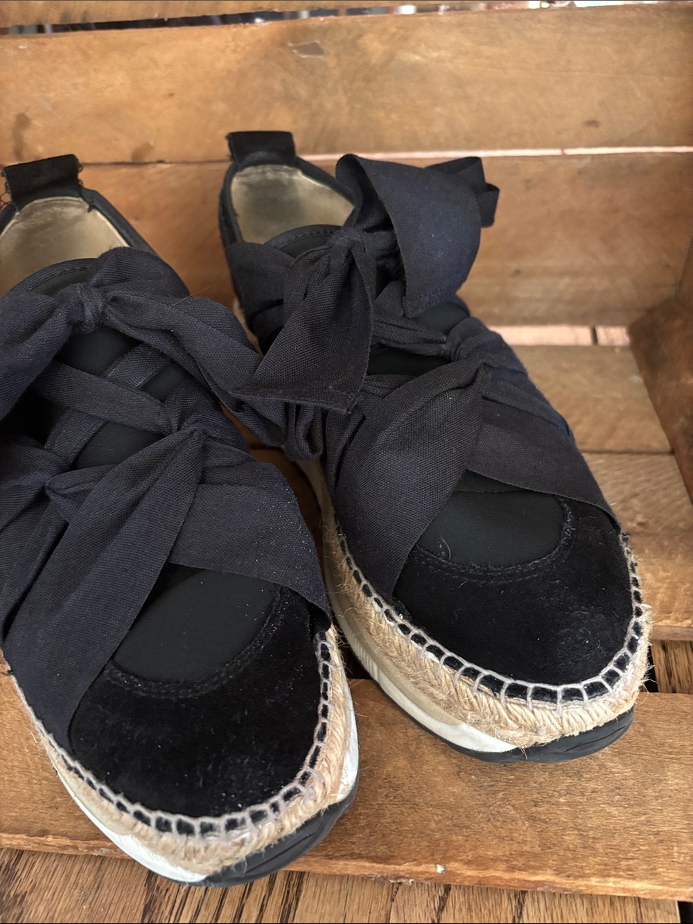 Chapmin Free People Black Espadrille Bow Sneakers Size 40 9 9.5 - Picture 3 of 10